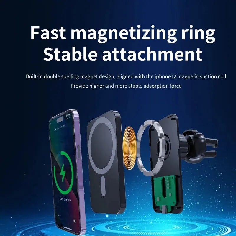 Car Phone Holder 30W Magnetic Wireless Charger for iPhone