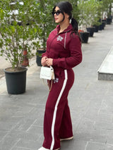 Velvet Two Piece Outfit for Women – Printed Zip Jacket and Casual Pants