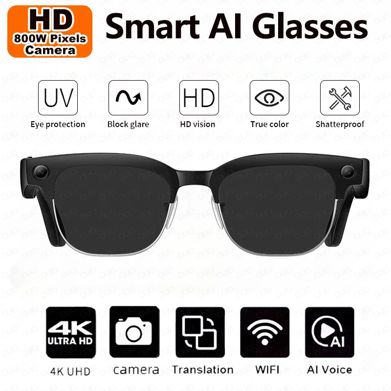 AI Smart Glasses with Translation, 4K Camera, Object Recognition & Bluetooth