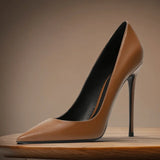 Women's Brown Leather - Corporate Pointed High Heels