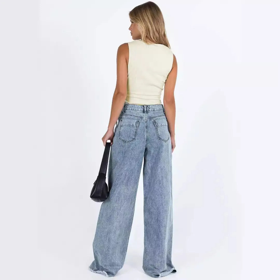 Korean-Style Casual Loose Wide-Leg Jeans for Women