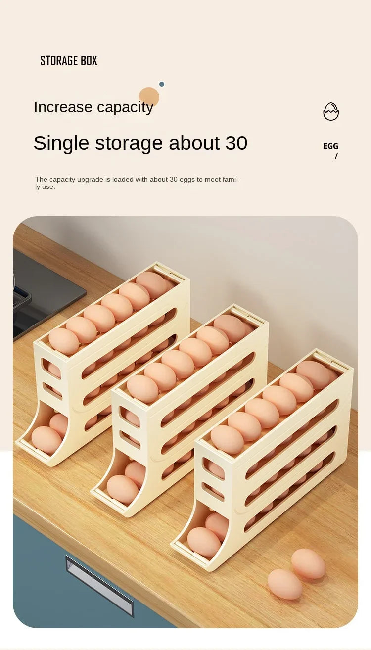 4-Layer Automatic Rolling Egg Storage Box – Refrigerator Egg Dispenser & Kitchen Organizer