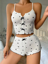 Sexy Satin Sleepwear Set – Heart Print Cami and Shorts for Women