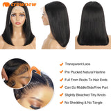 Bob Wig Human Hair – 100% Human Hair Straight Bob Wig, 13x4 HD Transparent Lace Front, Natural Pre-Plucked Lace Frontal Wig