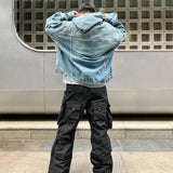 Unisex Distressed Denim Hoodie – Retro Washed Streetwear Sweatshirt