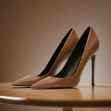 Women's Brown Leather - Corporate Pointed High Heels