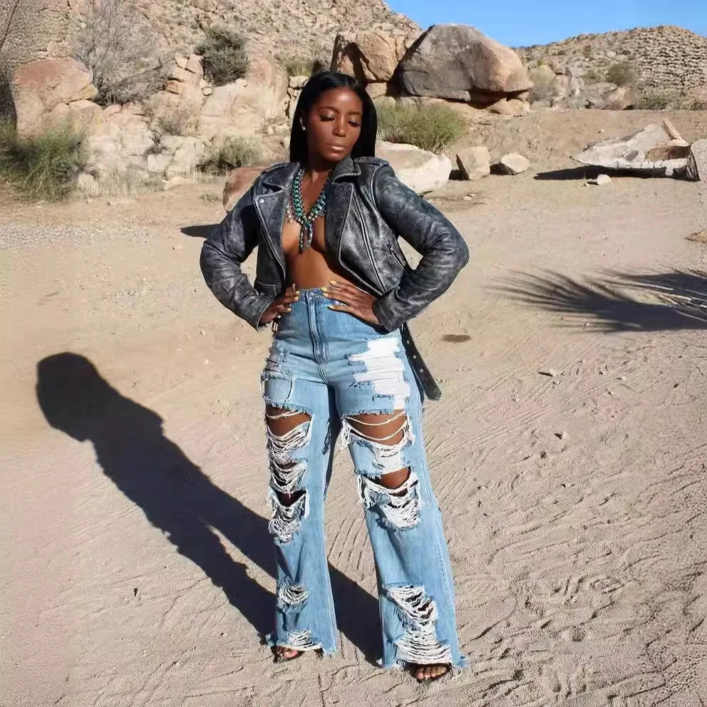 Sexy Elegant Women’s Splice Denim Jeans