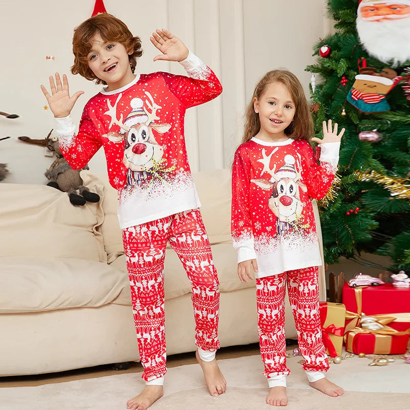 Matching Family Christmas Pajamas – Reindeer Print Long Sleeve Set for Kids & Adults