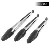 3-Piece Stainless Steel Kitchen Tongs Set with Heat-Resistant Silicone Tips