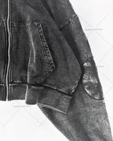 Retro Washed Embroidered Men's Hoodie Hip-Hop Streetwear Cotton Oversized Zip-Up Hooded Sweatshirt Stylish Couple's Activewear