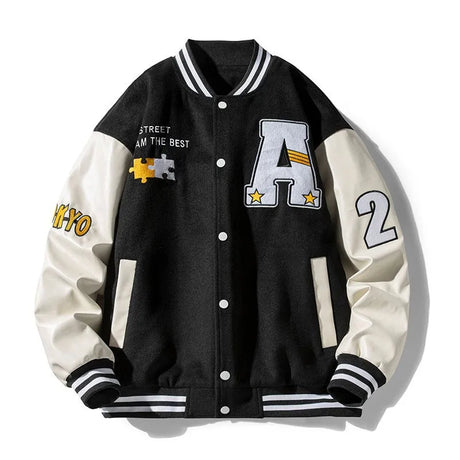 Men’s Embroidered Baseball Jacket – American Retro Brown Varsity Jacket | Fashion Autumn School Uniform Couple Jacket