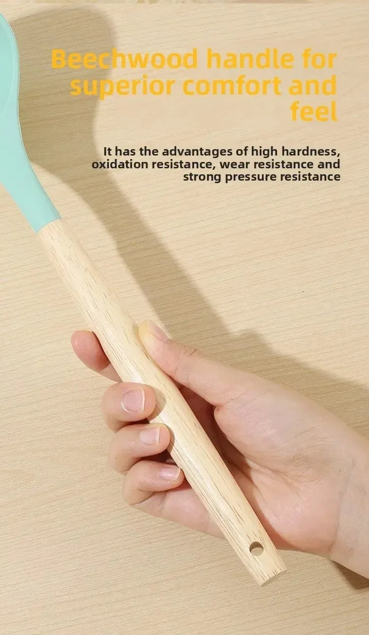 12PCS Silicone Kitchen Utensils Set – Non-Stick Cookware Tools with Wooden Handles