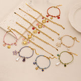 Gold-Plated, Handmade, Colorful, Braided Bracelet with Multiple Pendants