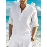 Men’s Classic Casual Stand-Up Collar V-Neck Long Sleeve Shirt
