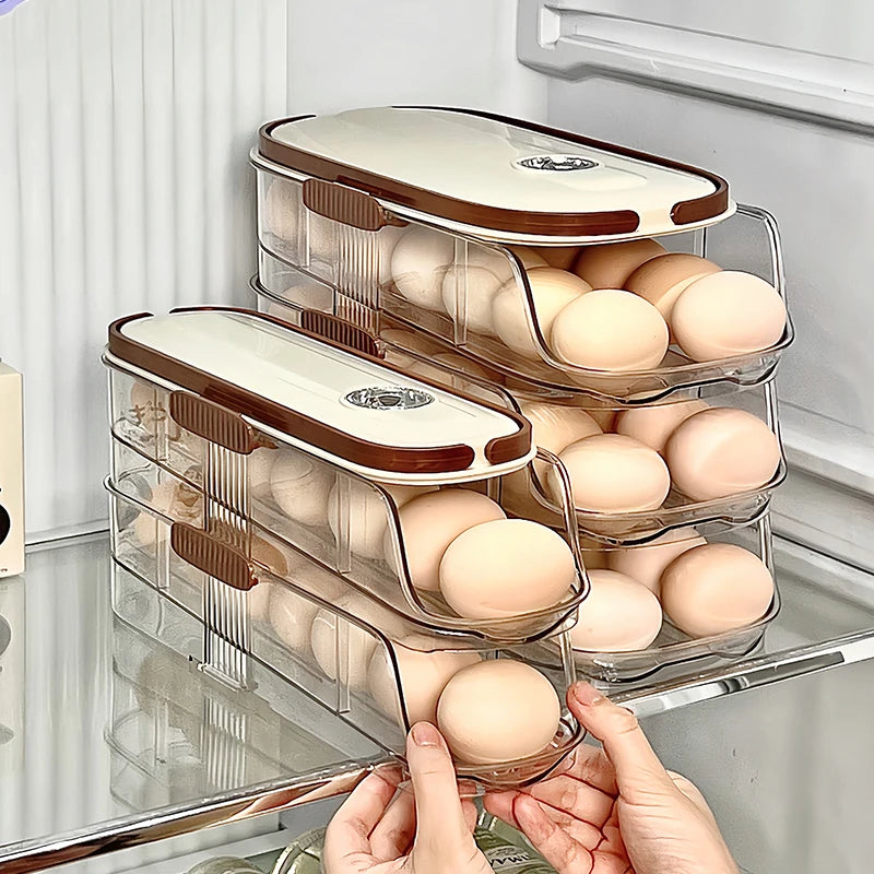 Refrigerator Egg Organizer – 1PCS Sliding Automatic Egg Roller Storage Carton
