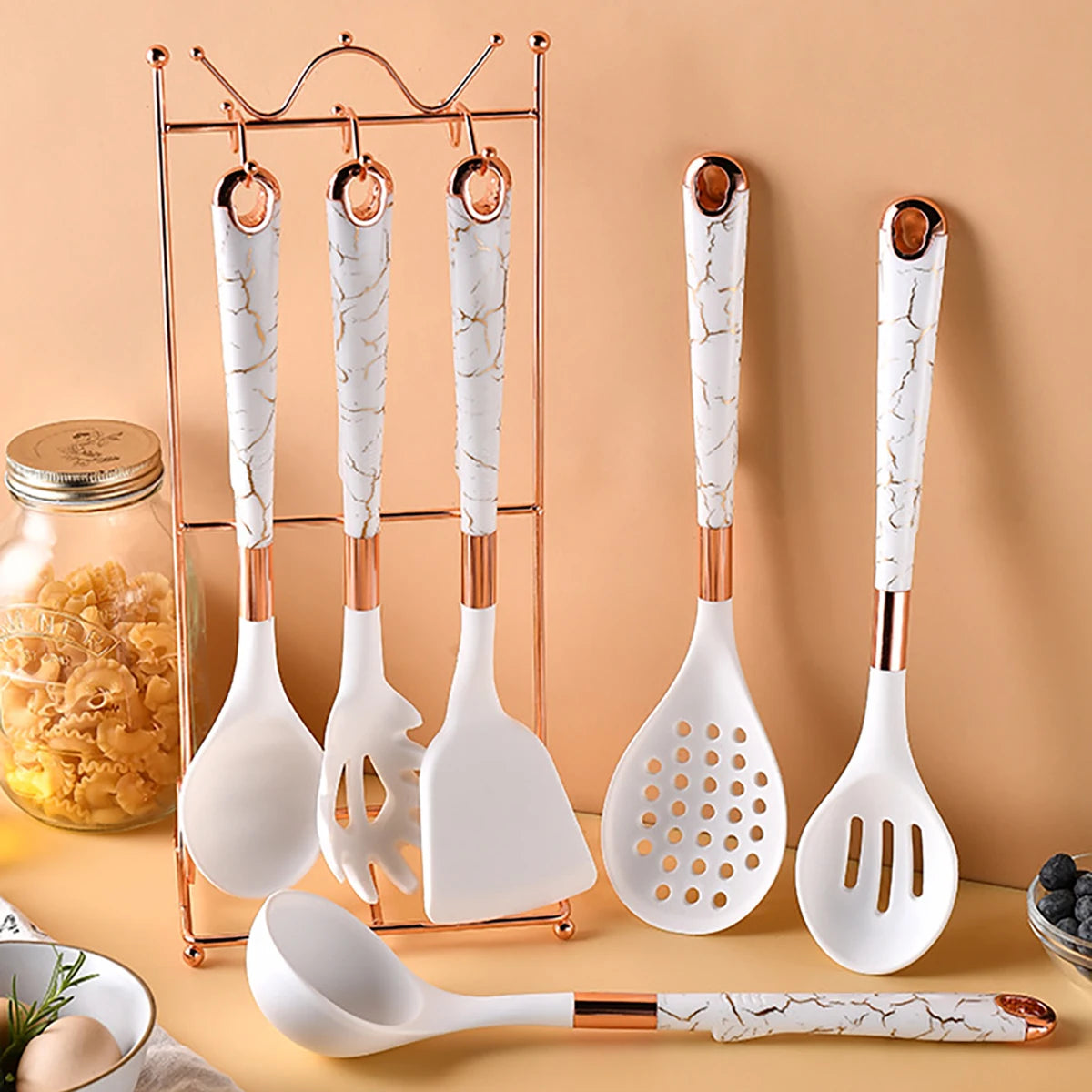 8PCS Silicone Kitchen Utensil Set – Heat-Resistant Cooking Tools with Storage Rack