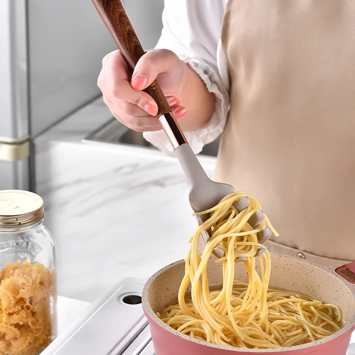 8PCS Silicone Kitchen Utensil Set – Heat-Resistant Cooking Tools with Storage Rack