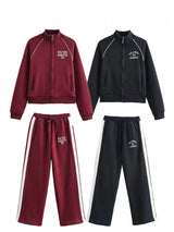 Velvet Two Piece Outfit for Women – Printed Zip Jacket and Casual Pants