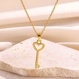 Fashion Heart Key Necklace Pendant – Gold Color Stainless Steel Love Couple Choker | Trendy Women’s Jewelry Christmas Gift