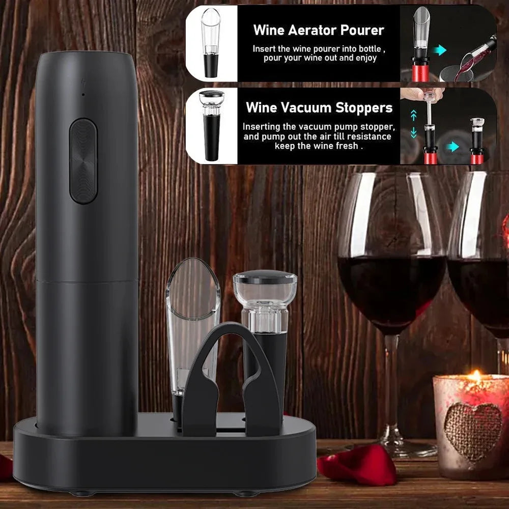 Electric Wine Bottle Opener Automatic Rechargeable Corkscrew with Charging Base – Kitchen Wine Accessories