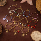 Gold-Plated, Handmade, Colorful, Braided Bracelet with Multiple Pendants