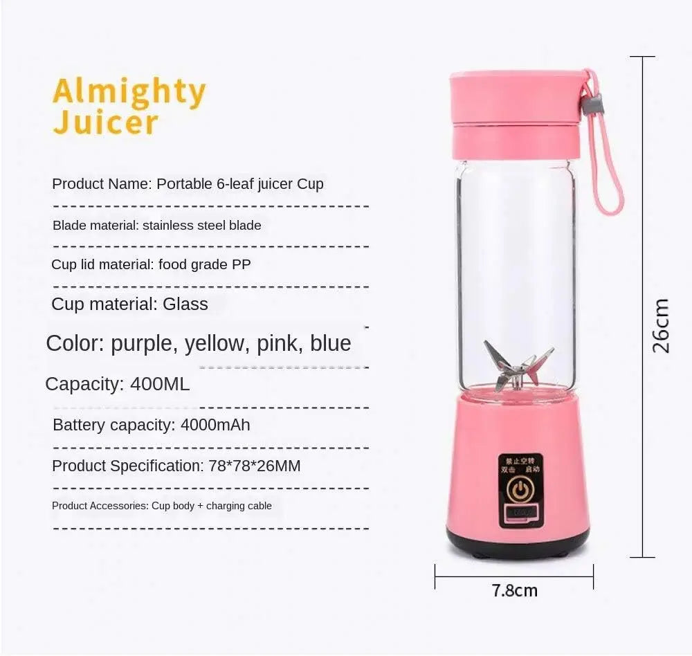 Mini Electric Juicer USB Rechargeable | Portable Smoothie & Milkshake Maker for Fresh Fruit, Orange & Lemon