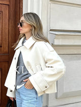 Women’s 2025 Autumn Winter Fashion Jacket – Elegant Lapel Long Sleeve Coat with Button Decoration | High Street Style New Arrival