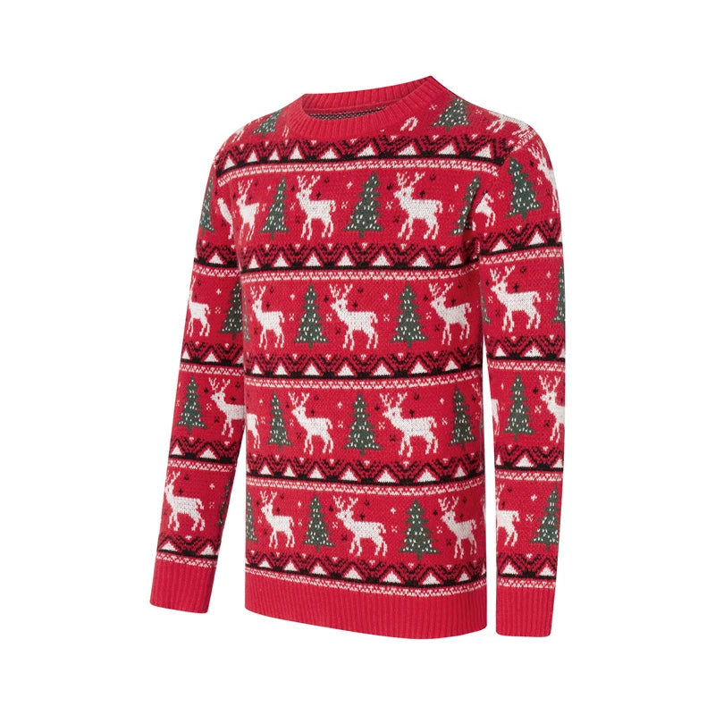 Matching Family Christmas Sweaters – Snowflake & Reindeer Knitted Long Sleeve Pullovers | Holiday Round Neck Jersey Tops