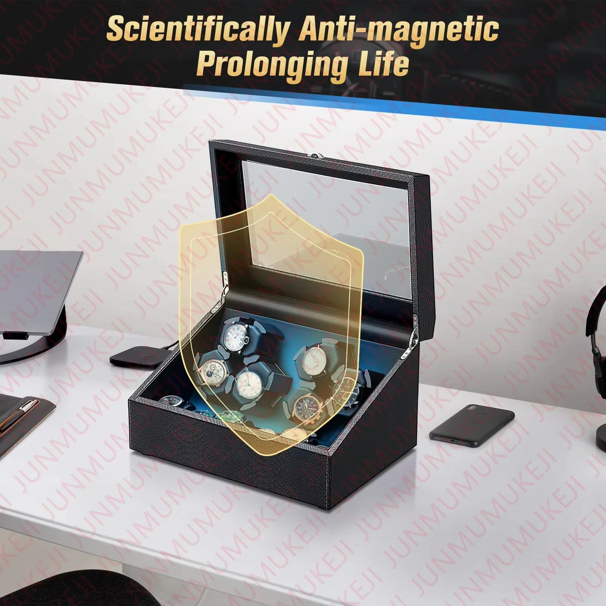 Watch Winder Box for Automatic Watches – 6-Slot Rotating Display Case | Quiet Motor Watch Winder Stand with Storage