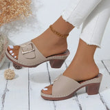 Women’s Chunky Heel Buckle Designer Slippers