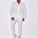 Men’s Casual Linen Outfit – Long Sleeve Shirt and Pants Set