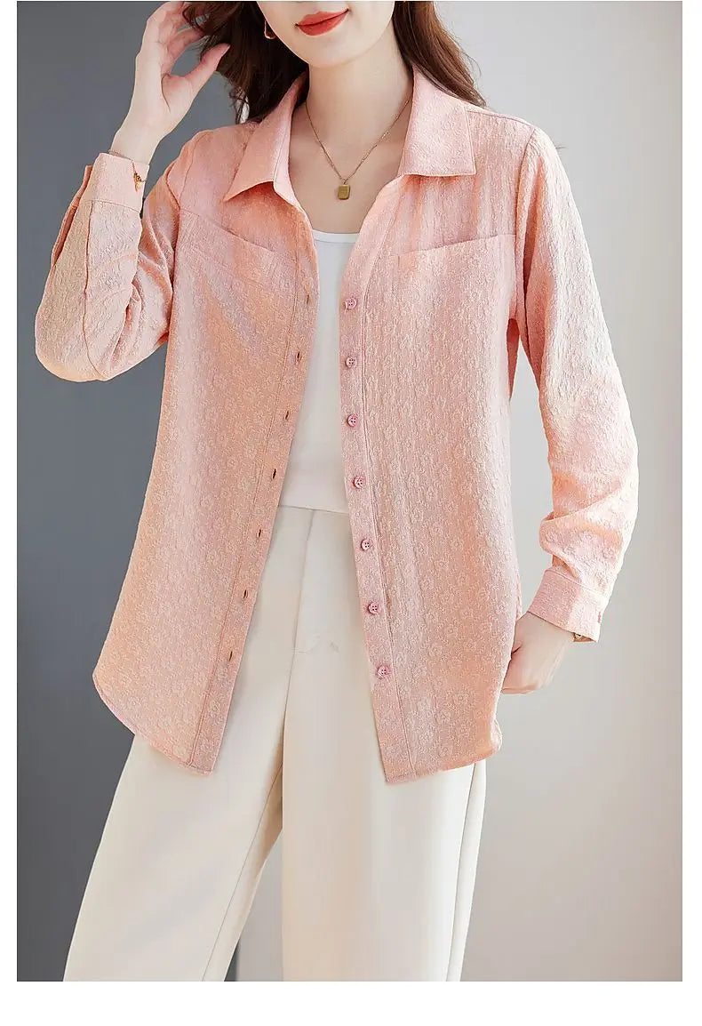 Women’s Jacquard Lapel Long-Sleeve Autumn Casual Shirt Jacket