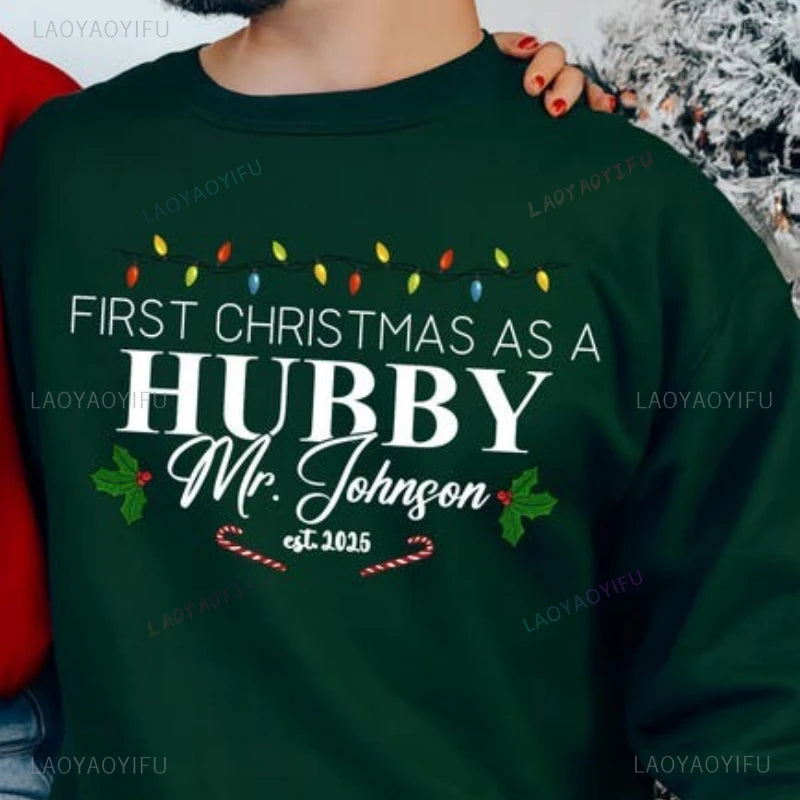 Custom “Our First Christmas as Mr & Mrs” Sweater – Hubby & Wifey Matching Sweatshirts | Newlywed Couple Christmas Gift