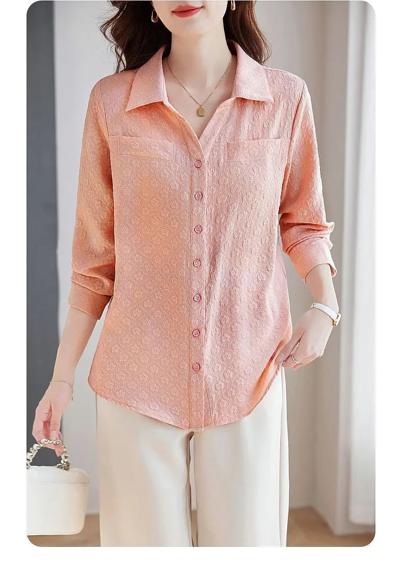 Women’s Jacquard Lapel Long-Sleeve Autumn Casual Shirt Jacket