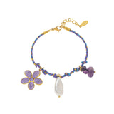 Gold-Plated, Handmade, Colorful, Braided Bracelet with Multiple Pendants