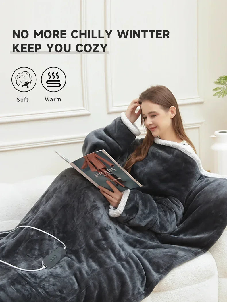 Wearable Heated Blanket with Sleeves – 8-Heat Levels, Flannel, 127x177CM