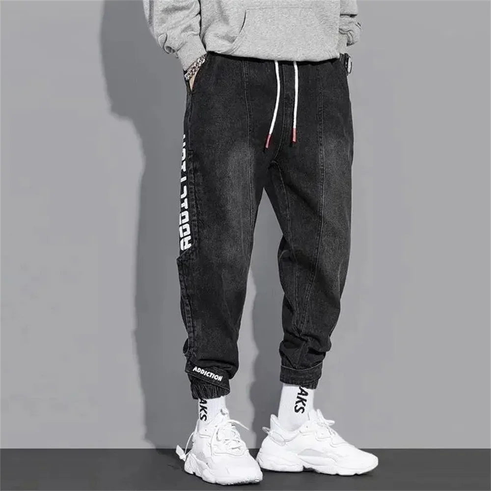 Men’s Baggy Harem Jeans Streetwear Loose Fit Tapered Moto Pants