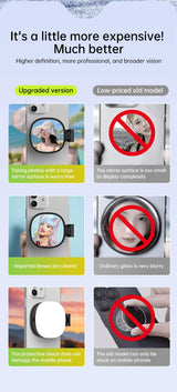 Espejo magnético para selfies con mini luz de relleno – Anillo de luz para teléfono ajustable de doble color 