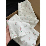 White Floral Straight Jeans for Women