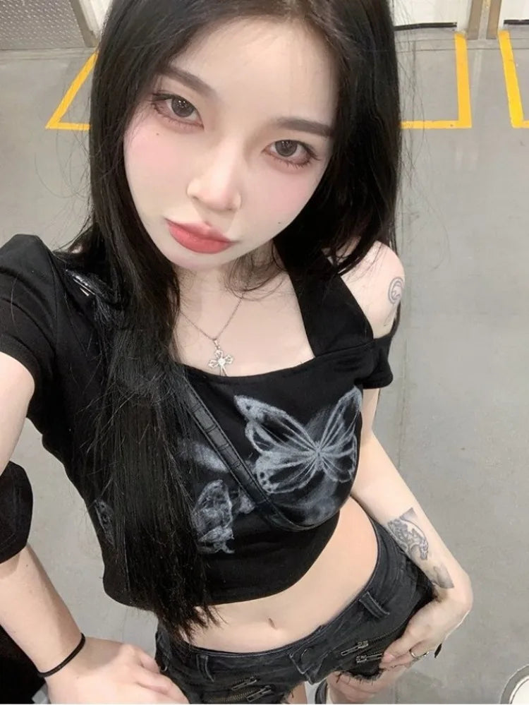 Summer Black Butterfly Print Couples T-shirts