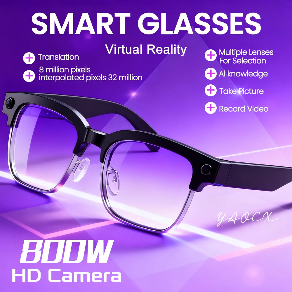 AI Smart Glasses with Translation, 4K Camera, Object Recognition & Bluetooth