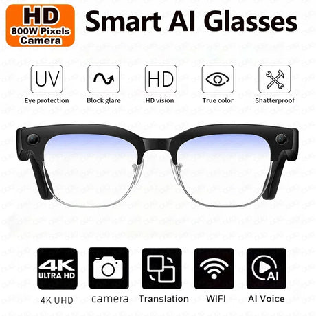 AI Smart Glasses with Translation, 4K Camera, Object Recognition & Bluetooth