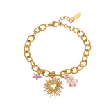 Gold-Plated, Handmade, Colorful, Braided Bracelet with Multiple Pendants