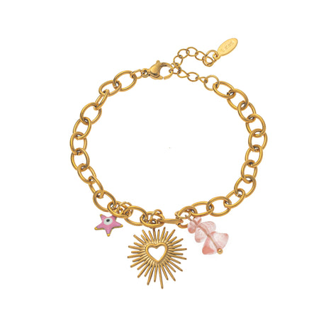 Gold-Plated, Handmade, Colorful, Braided Bracelet with Multiple Pendants