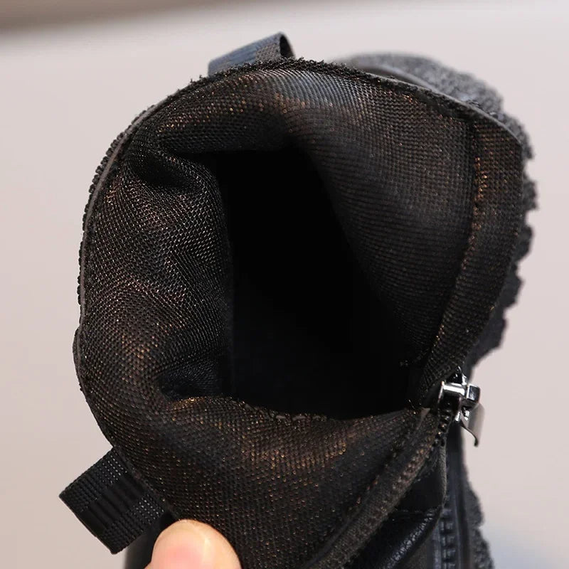 Kids Winter Leather Short Boots