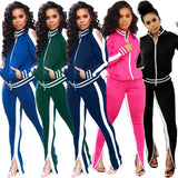 Women’s Two Piece Sports Casual Set – Patchwork Zipper Jacket and Pants