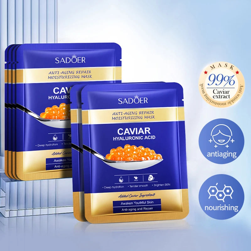 5pcs SADOER Caviar Hyaluronic Acid Facial Masks - Moisturizing and Brightening