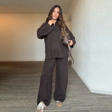 Brown V-Neck Knit Shirt and Pants