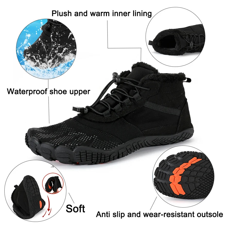 Winter Snow Boots for Men & Women – Warm Fur Lined Barefoot Ankle Boots | Casual Outdoor Work Shoes for Cold Weather