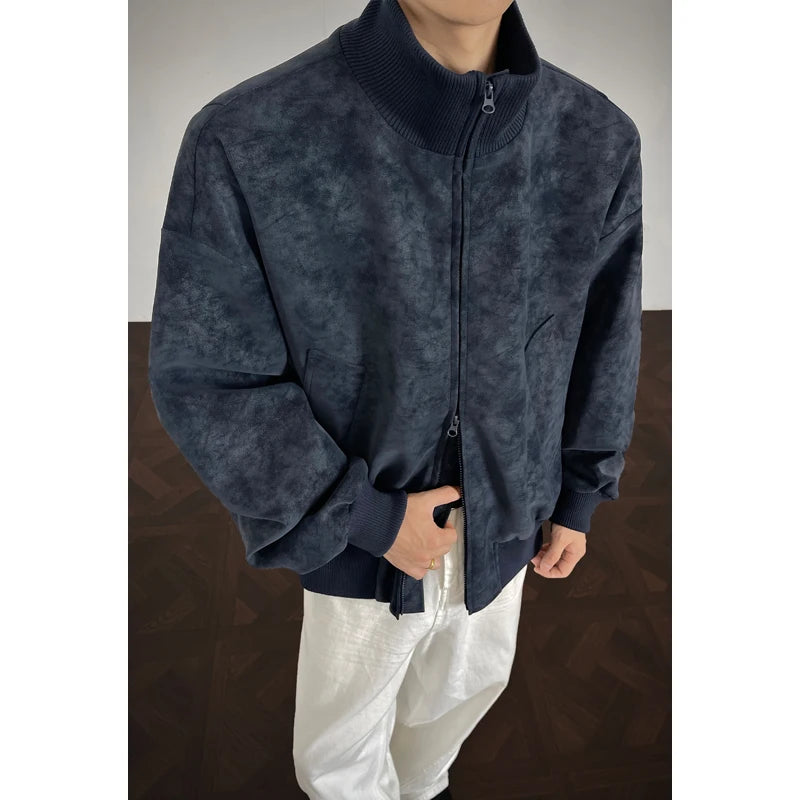 Men’s Autumn Tie-Dye Bomber Jacket – New Arrival Short Loose Fit Stand Collar Streetwear Casual Outerwear